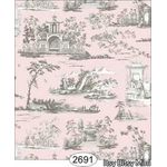 Rose Hill Toile Grey on Pink Wallpaper (267 X 413mm)