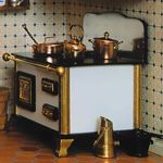 Coal-Burning Stove with Genuine Brass Rods Kit by Mini Mundus (70H x 110W x 80Dmm)