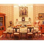 Biedermeier Dining Room Table with Extra Leaf Kit by Mini Mundus ( 70H x 195W x 100Dmm, 240W with Leaf)