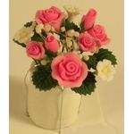 White Flowers Pink Roses in White Pot (18 Diam x 42Hmm)