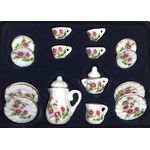 Tea set 17pc, Round Pink Flowers