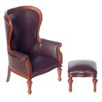 Victorian Rococo Wing Chair with Footstool Walnut (3.75"H x 2.75"W x 2.25"D)