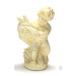 Angel with Fish Statue, Ivory (2.75"H x 1.5"W x 0.75"D)