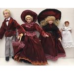 Mother, Father, Girl and Baby Doll Set in Red / Burgundy (Mother 153mmH)