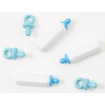 Blue Baby Bottles and Pacifiers Set, 6pc (Bottle: 11/16" x 3/16", Pacifier 3/8" x 3/16")