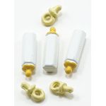 Yellow Baby Bottles and Pacifiers Set, 6pc (Bottle: 11/16" x 3/16", Pacifier 3/8" x 3/16")