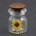 Glass Jar with Sunflower Decal, Dark Walnut Brown Lid (13Diam x 17Hmm)