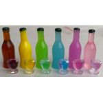 Coloured Bottles and Full Glass, Set of 6 (Bottle: 10 Diam x 30Hmm, Glass: 7 Diam x 8Hmm)