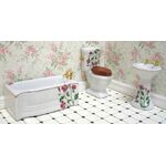 1:16 Scale 3 Piece Ceramic Bathroom Set White with Blue Floral (Bath: 120 x 47 x 49Hmm)