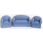 1:24 Sofa and 2 Chairs Blue/White Check