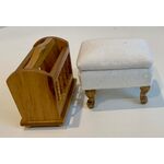 Magazine Rack Teak and Cream Foot Stool (Stool: 47 x 37 x 37Hmm)