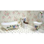 3 Piece Ceramic Bathroom Set White with Pink/Blue/Yellow Floral (Bath: 140 x 54 x 50Hmm)