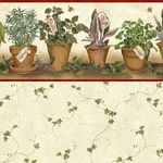 Herb Pots - Red - Ivy Wallpaper (267 X 413mm)