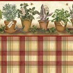 Herb Pots Red Plaid Wallpaper (267 X 413mm)