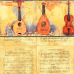 String Instruments Beige, Music Sheets Wallpaper (267 X 413mm)