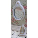 Oval Mirror and Toilet Brush White with Gold Trim