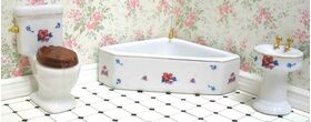 1:16 Scale 3 Piece Ceramic Bathroom Set White with Pink/Blue Floral (Bath: 135 x 85 x 34Hmm)