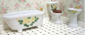 3 Piece Ceramic Bathroom Set White with Yellow Floral (Bath: 145 x 55 x 60Hmm)