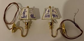 Wall Sconce with Shade, Brass, Bi-Pin (Shade: 23 Diam, 35H, 25mm from wall)