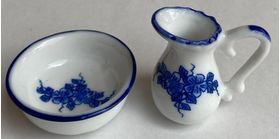 Bedside Jug and Bowl Blue/White (Bowl 38mm Diam, Jug 33mmH)