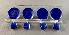 Plate Shelf Acrylic with 4 Plates and 4 Mugs Blue (Plates 25mmDiam)