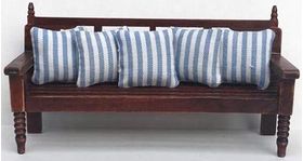 Slatted Bench Seat with Blue/White Cushions (135W x 48D x 72Hmm)