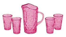 Pitcher with 4 Glasses Pink (Pitcher 0.63" W x 0.75" H x 0.38" D)