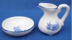 Bedside Jug and Bowl Blue/White (Bowl 40mm Diam, Jug 33mmH)