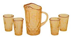 Pitcher with 4 Glasses Amber (Pitcher 0.63" W x 0.75" H x 0.38" D)