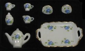 Ceramic Tea Set, White with Blue Floral, 10 Pieces
