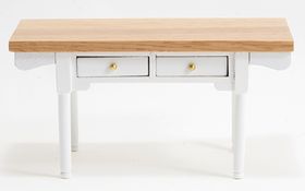 White Vermont Table with Oak Top (5 -1/8 x 2- 1/8 x 2- 1/2) - Stock Clearance