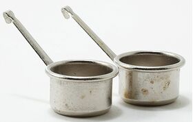 Silver Pots / Pans 2pc ( 7/16 X 3/4 Handle is 1 1/4 long)