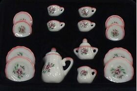 Ceramic Dinner Set, White with Pink Floral, 17 Pieces