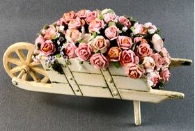 Wooden Wheel Barrow with Handpainted Roses by Petite Romantique