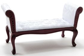 Settee / Sofa Mahogany with White Fabric (4 1/2" x 1 3/4" x 2 5/8")