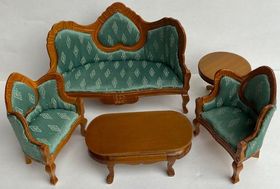 Living Room / Lounge Set 5Pc Green Fabric