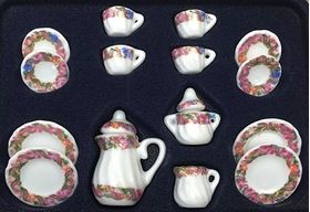 Tea set 17pc, Coloured Floral Round