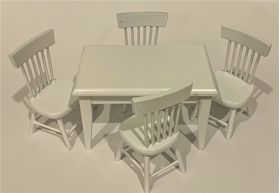 Table and Chairs with Spindle Back White (Table: 103 x 65 x 64Hmm)