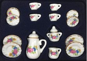 Tea set 17pc, Coloured Floral