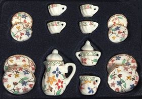 Tea set 17pc, Allover Coloured Pattern