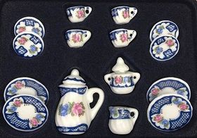 Tea set 17pc, Blue Lace Pattern
