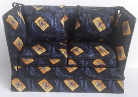Sofa Dark Blue with Yellow Diamond Fabric Tieback (125 x 60 x 85H)
