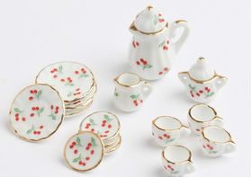 Cherry Design Tea Set 17 Piece (Tea Pot 3.5cmH)