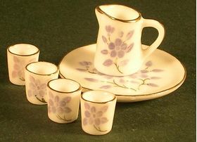 Jug/Tray with 4 Cups Lilac/White (Tray 39 Diam mm)