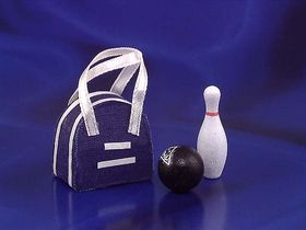 Blue Bowling Bag with Ball and Pin (1 1/2"H x 1"W)