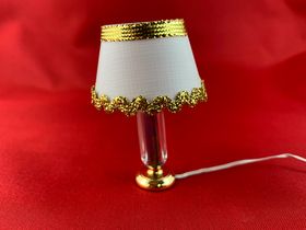 Lamp White Shade Gold Trim, Clear Stand (40 Diam x 60Hmm)