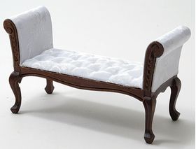 Settee / Sofa Walnut with White Fabric (4 1/2" x 1 3/4" x 2 5/8")