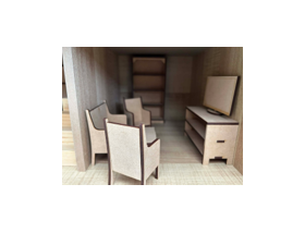 Couch, Armchairs, Coffee Table, TV Unit and Bookshelf Kits Set for B624 Small Dolls House