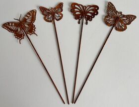 Rustic Butterflies on a Stake Set of 4 (Largest: 57 x 40mm, Stake: 180mm)