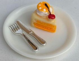 Cake on a Large Plate with Knife and Fork Orange (Plate: 36mm Diam)